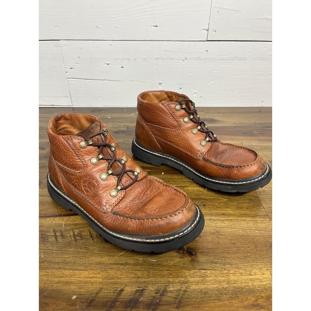 Ariat Women 8.5 B Brown Pebbled Leather Moc Toe Lace Up Ankle Boots 17720